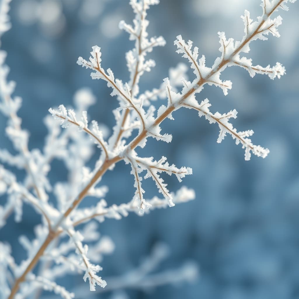 Een tak met ijs kristallen gemaakt met de Kristal en IJs stijl van AI Visual Branding