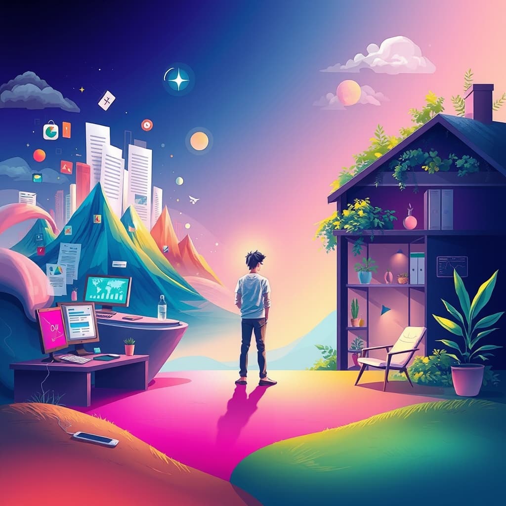 Digitale kunst met complexe compositie en texturen