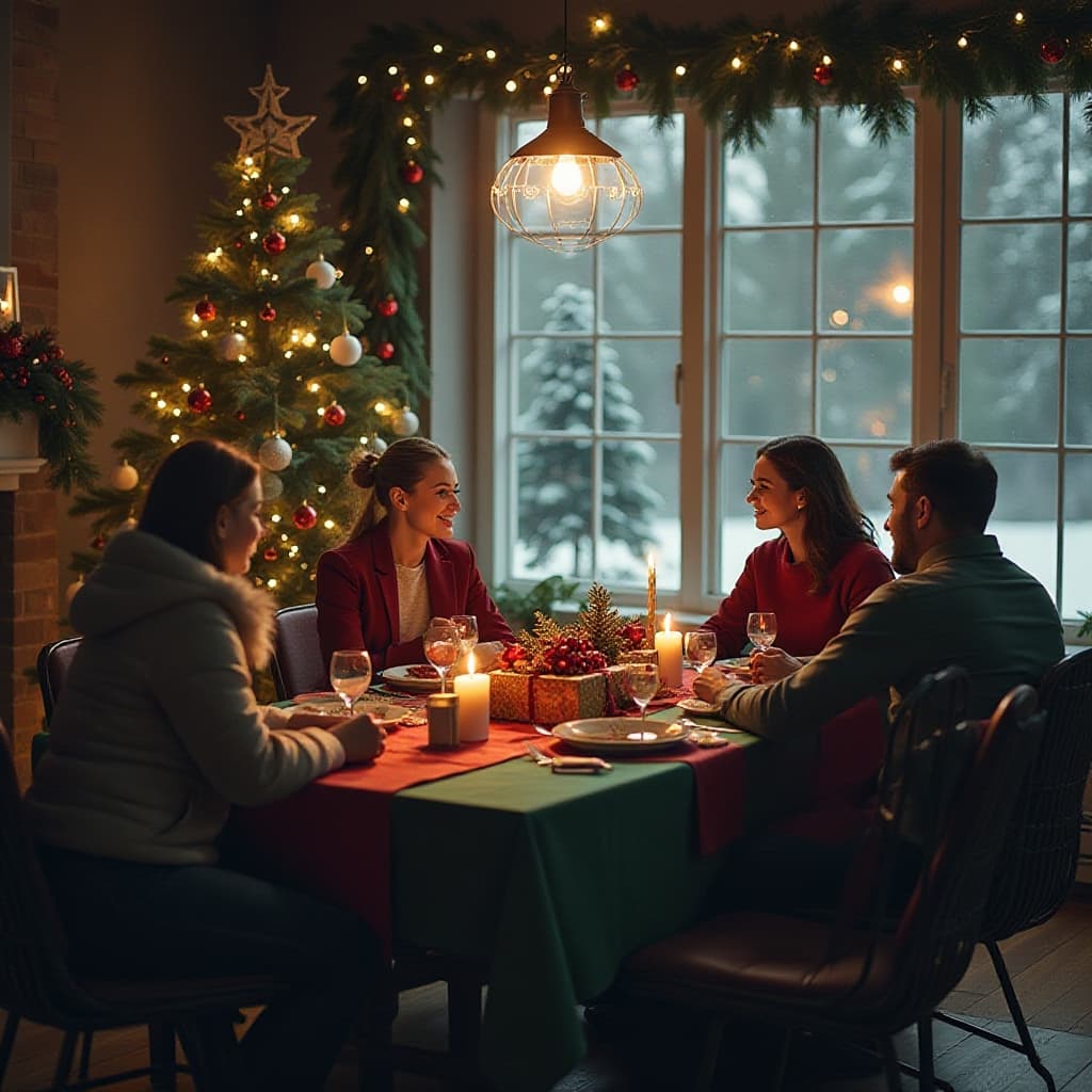 Collega's in een vergaderruimte met feestelijke lichtjes en decoratie