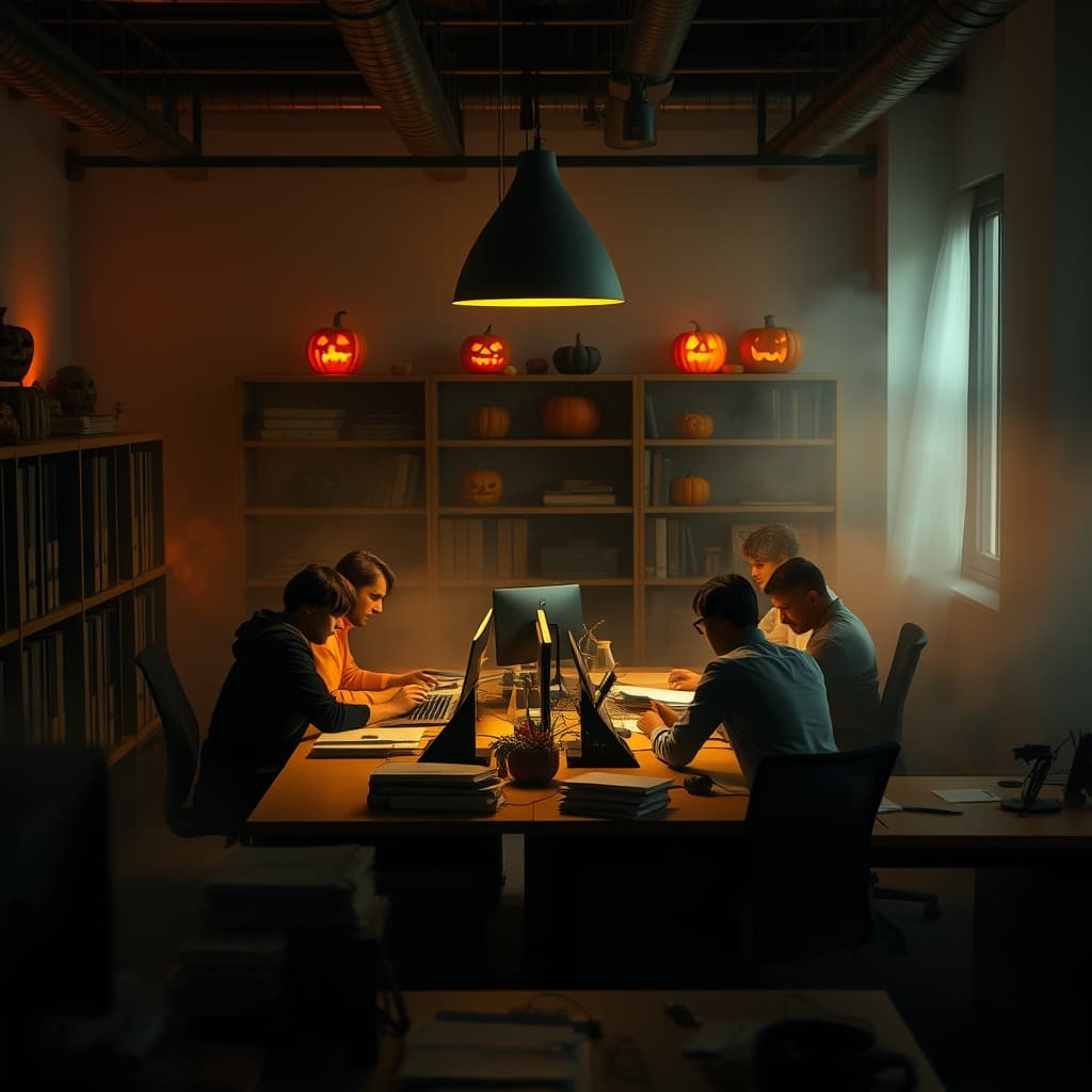 Herfst Feestdagen stijl: een team dat samenwerkt tussen feestelijke herfstdecoratie