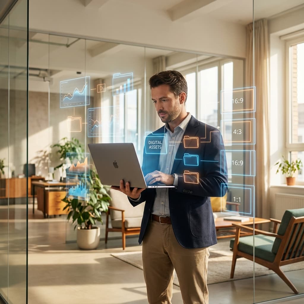 Een efficiënte marketeer die werkt met AI Visual Branding tools