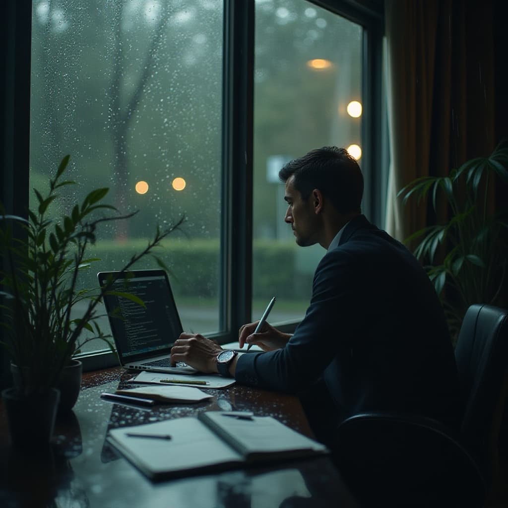 Natte herfstlandschap met donkere kleuren