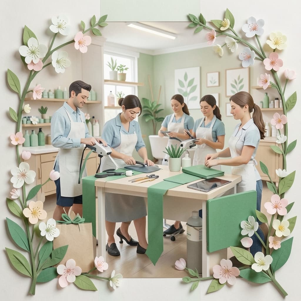 Papieren bloei stijl met salon- en workshopdetails