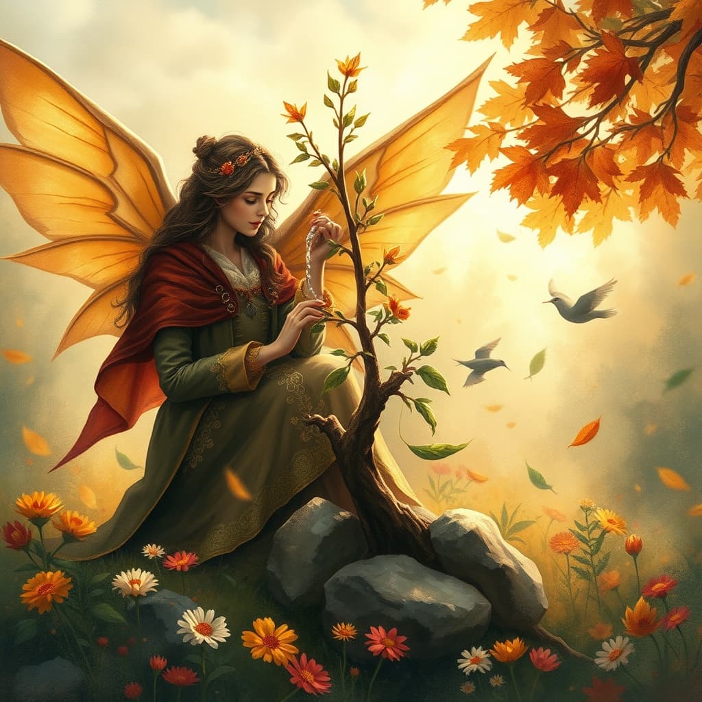 Sprookjesachtige herfstkleuren met mystieke elementen