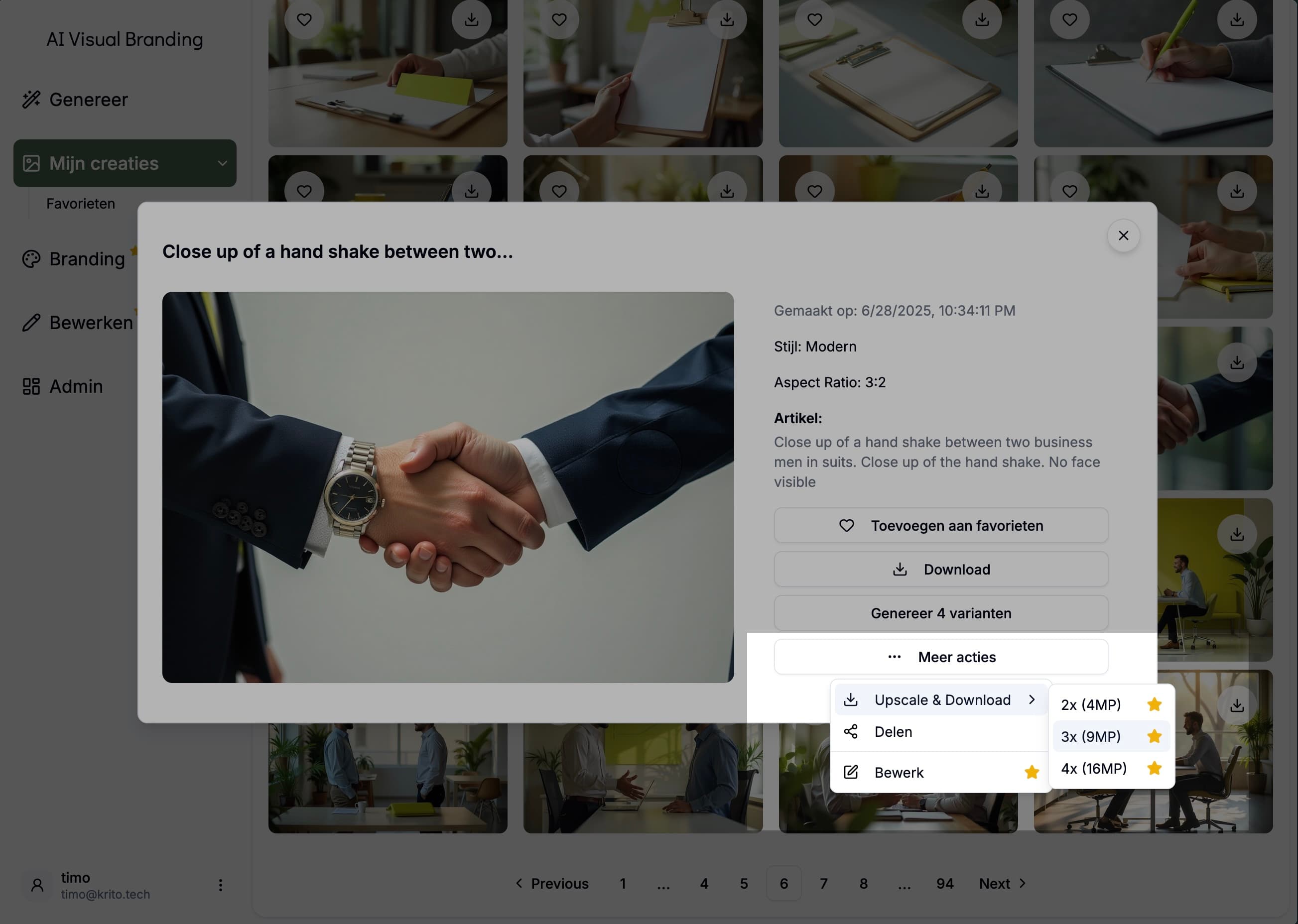 Een afbeelding die de nieuwe opschaal en bewerk functies van AI Visual Branding laat zien.