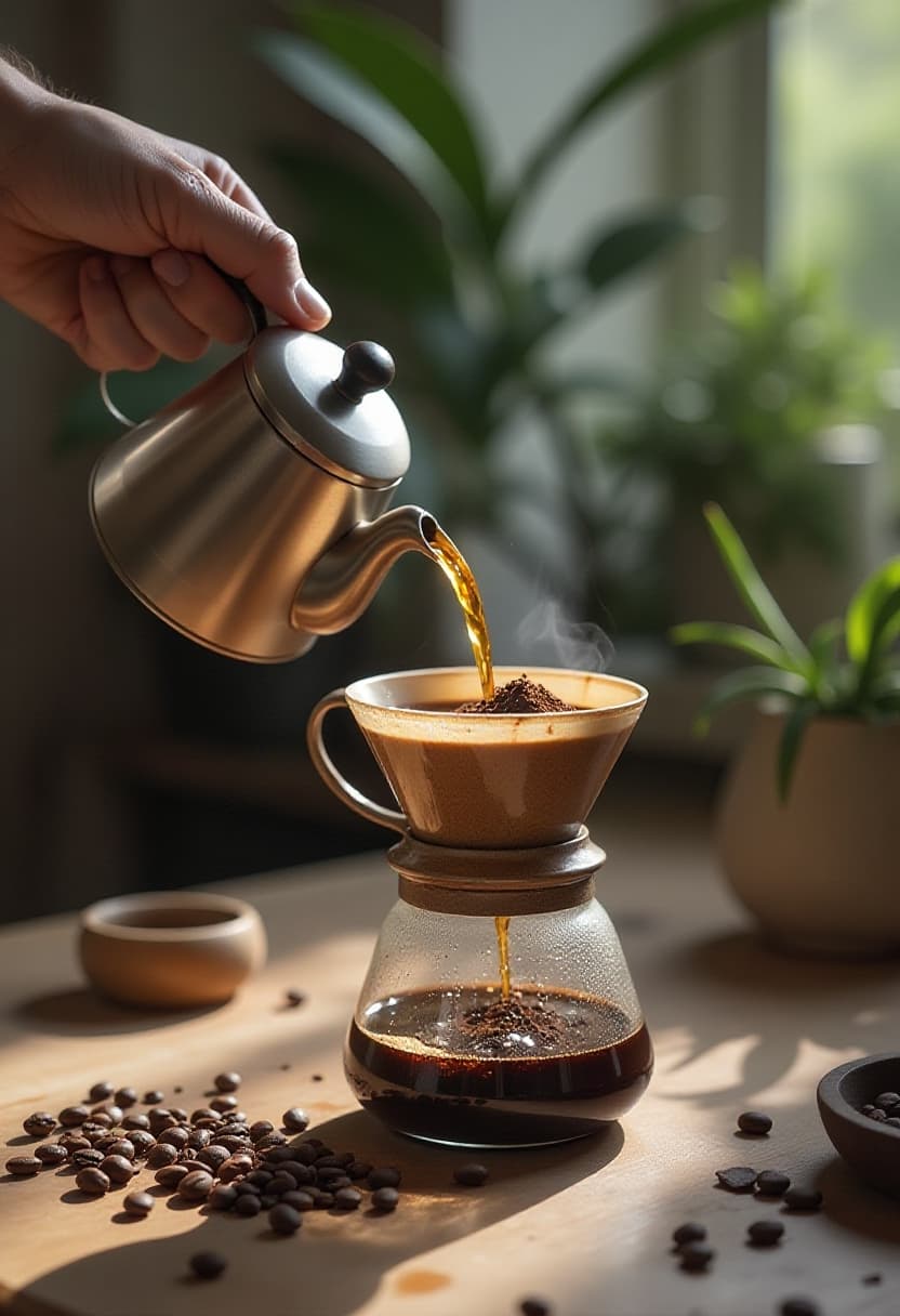 Consistent AI beeld van een persoon die koffie opgiet