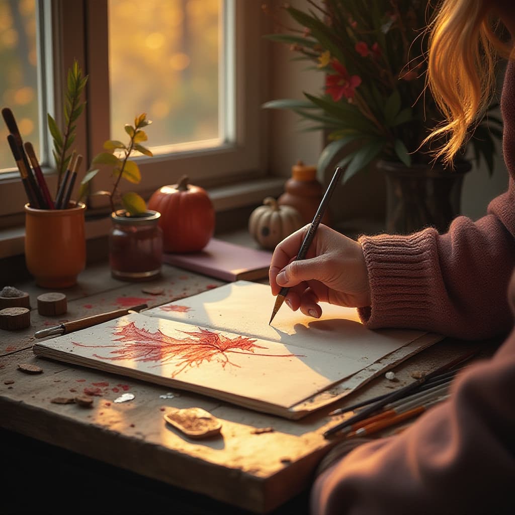 Gezellige herfstsetting met warme kleuren en comfort