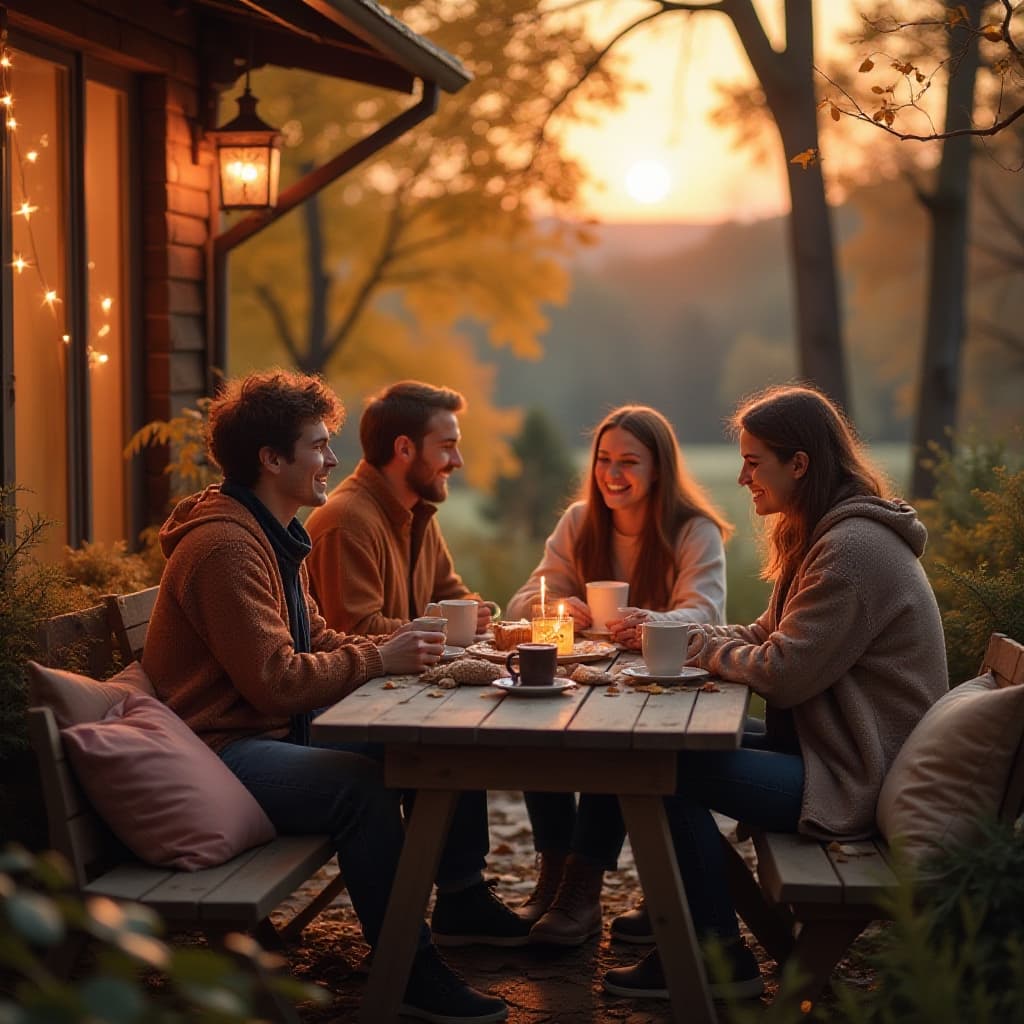 Warme herfstlandschap met gezellige elementen