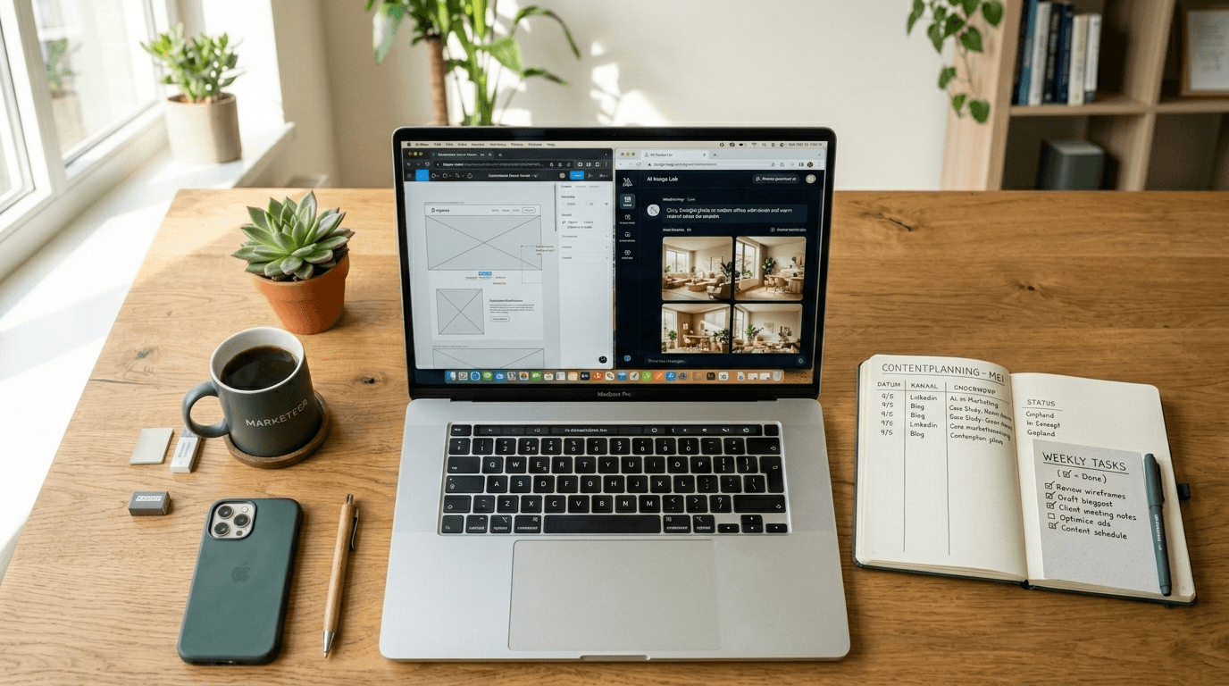 Workflow visual van een moderne werkplek voor contentcreatie