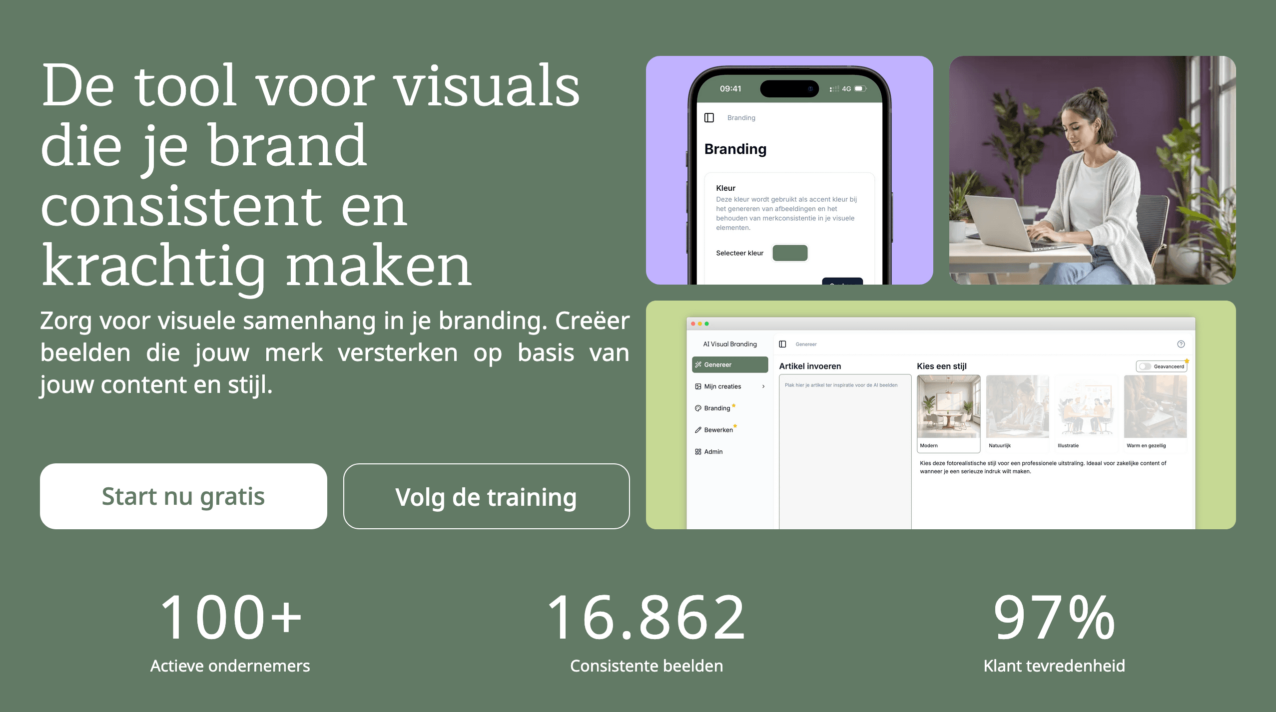 Voorbeeld van een homepage hero visual gemaakt met AI Visual Branding