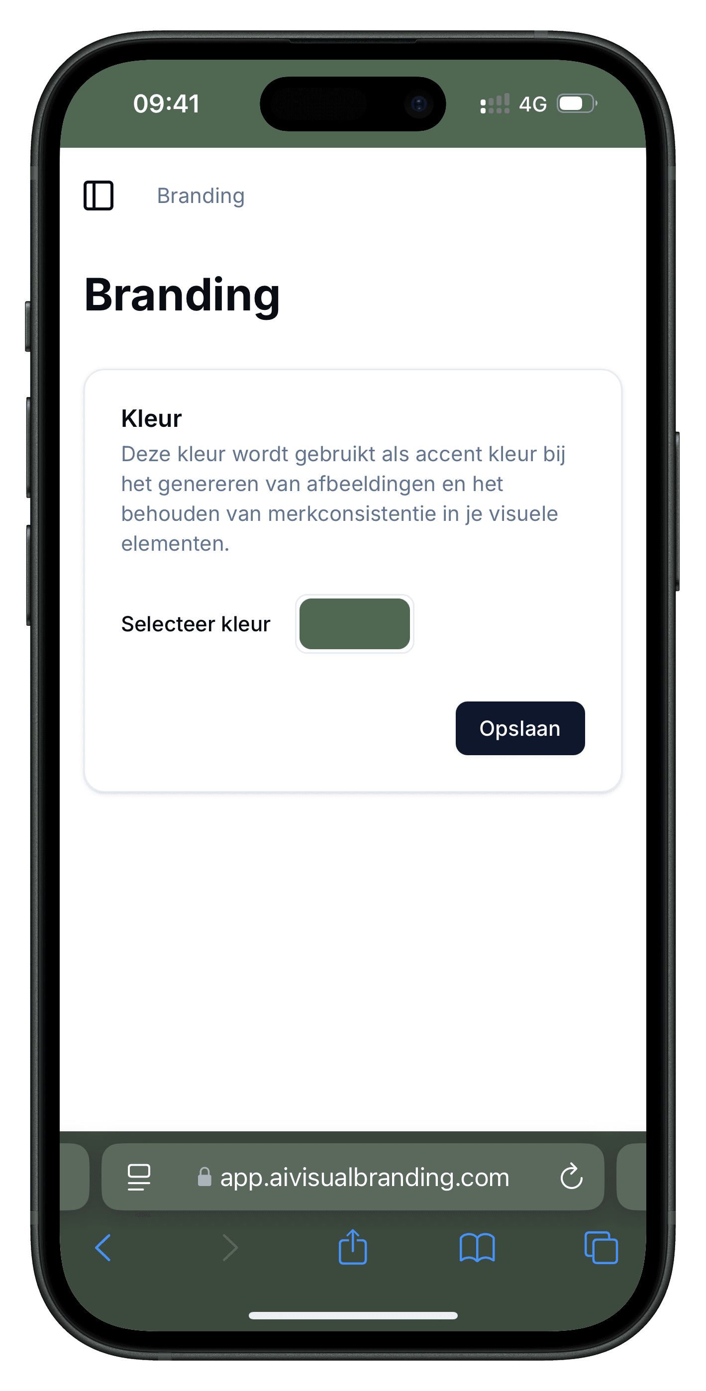 Iphone screenshot of the branding interface of the AI Visual Branding app