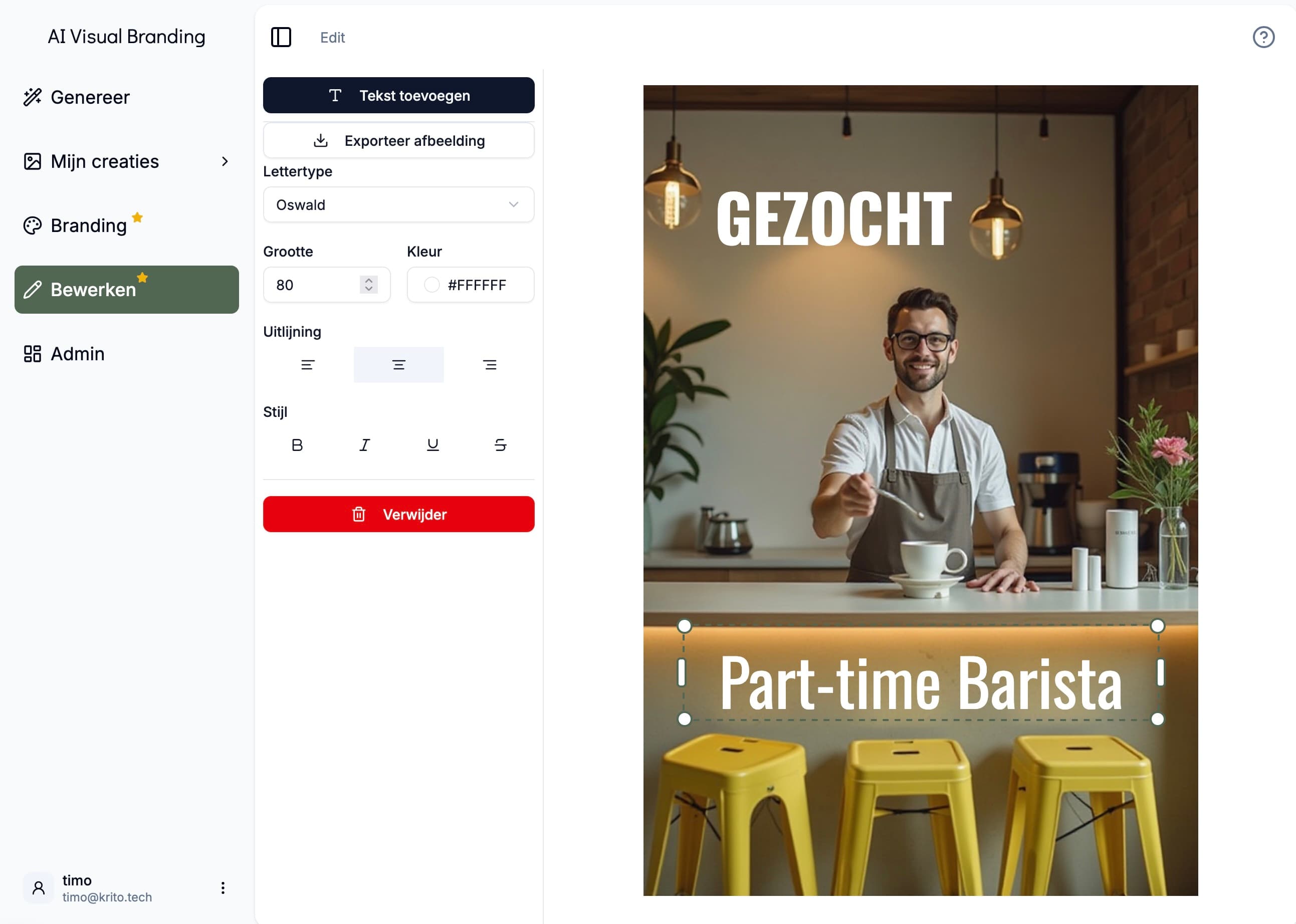 Voorbeeld van de bewerk functie in AI Visual Branding