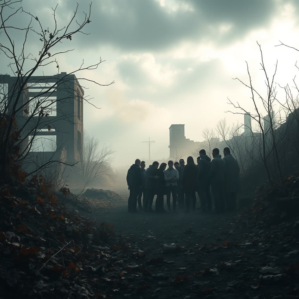 Vervallen herfstlandschap met verlaten elementen