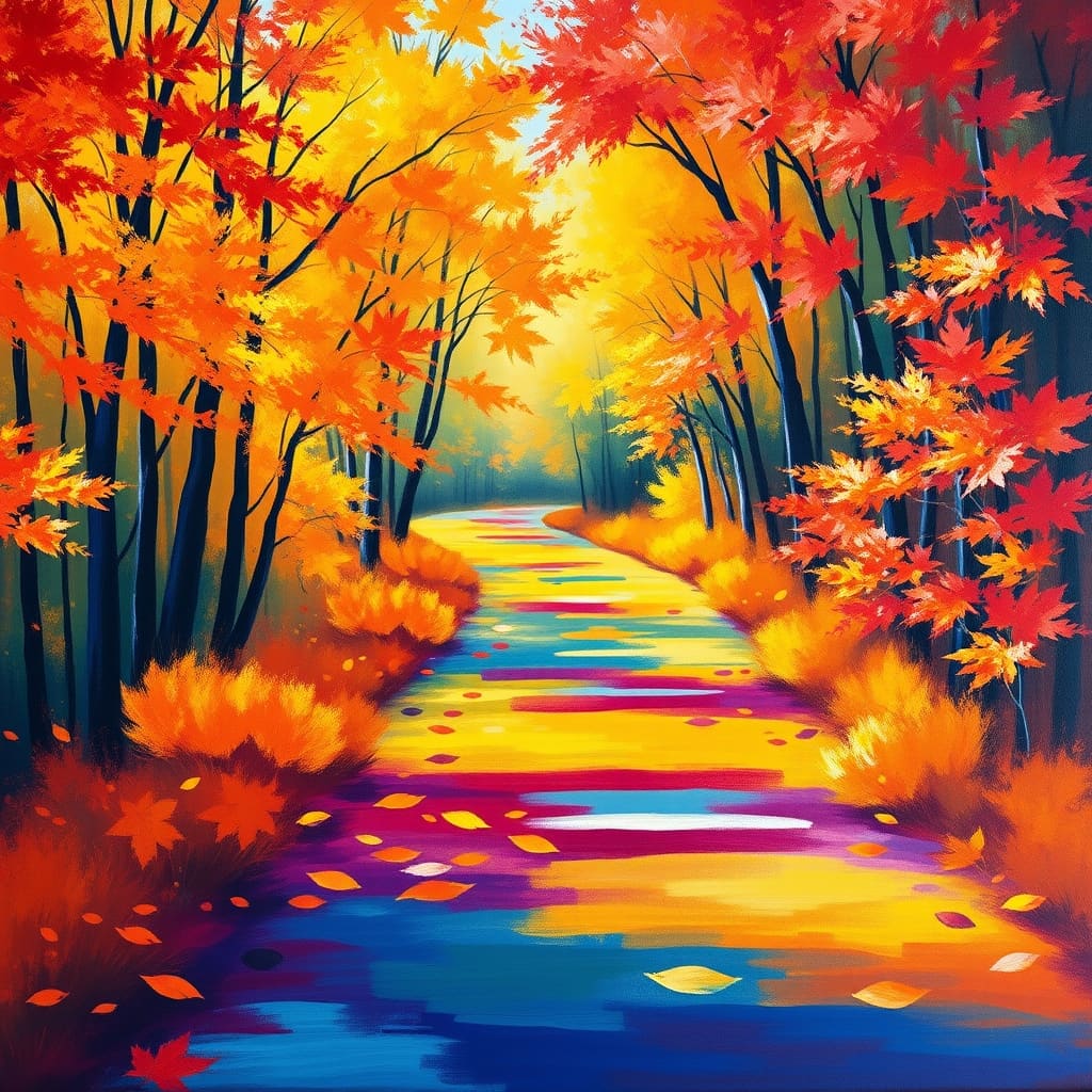 Warme herfstkleuren met vallende bladeren in een natuurlijke setting