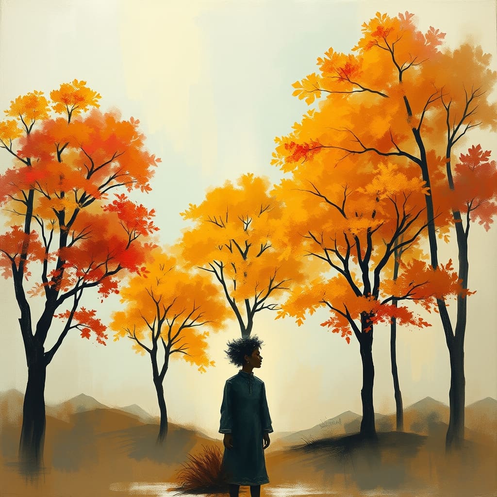 Herfstbos met oranje en rode bladeren