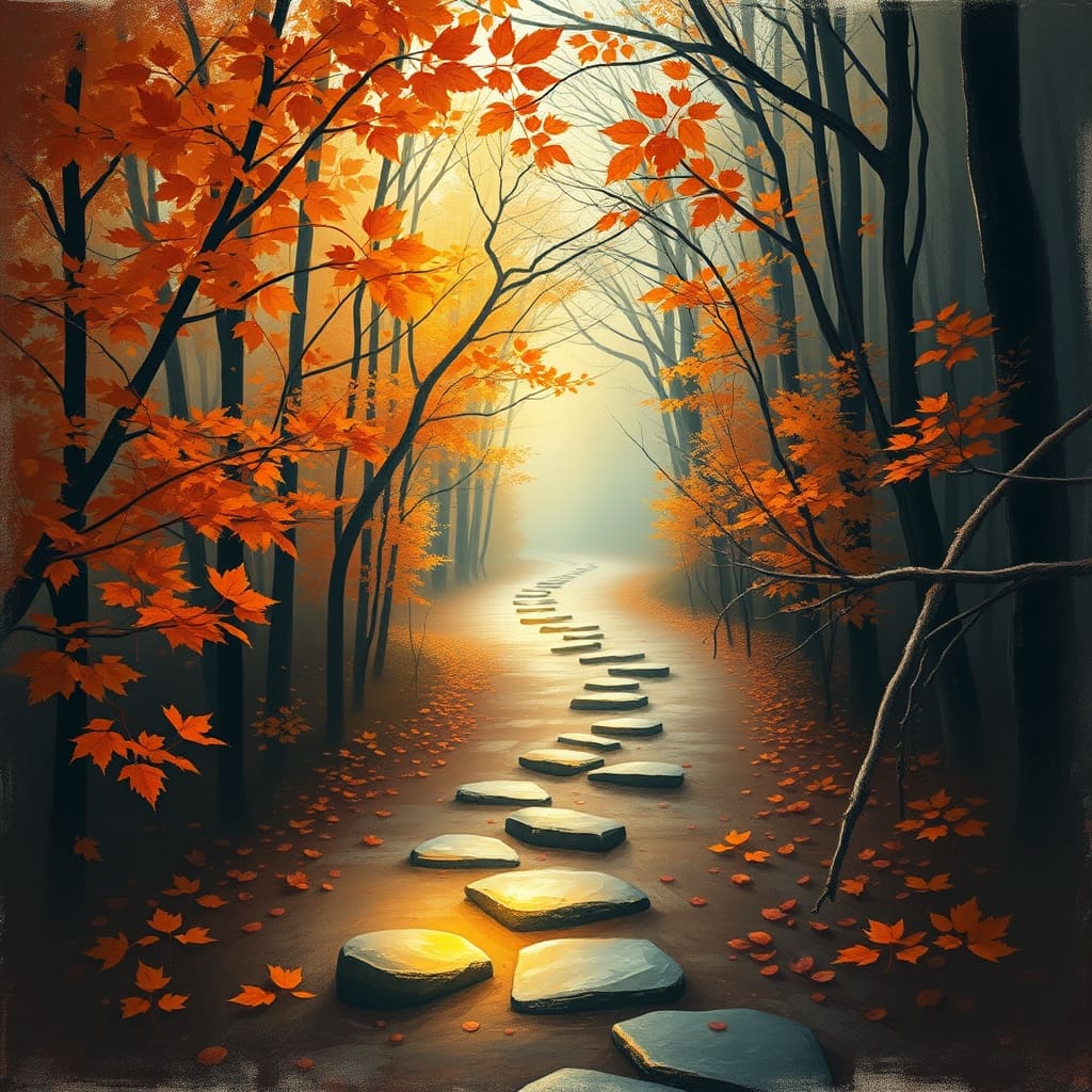 Herfstbos met gouden licht