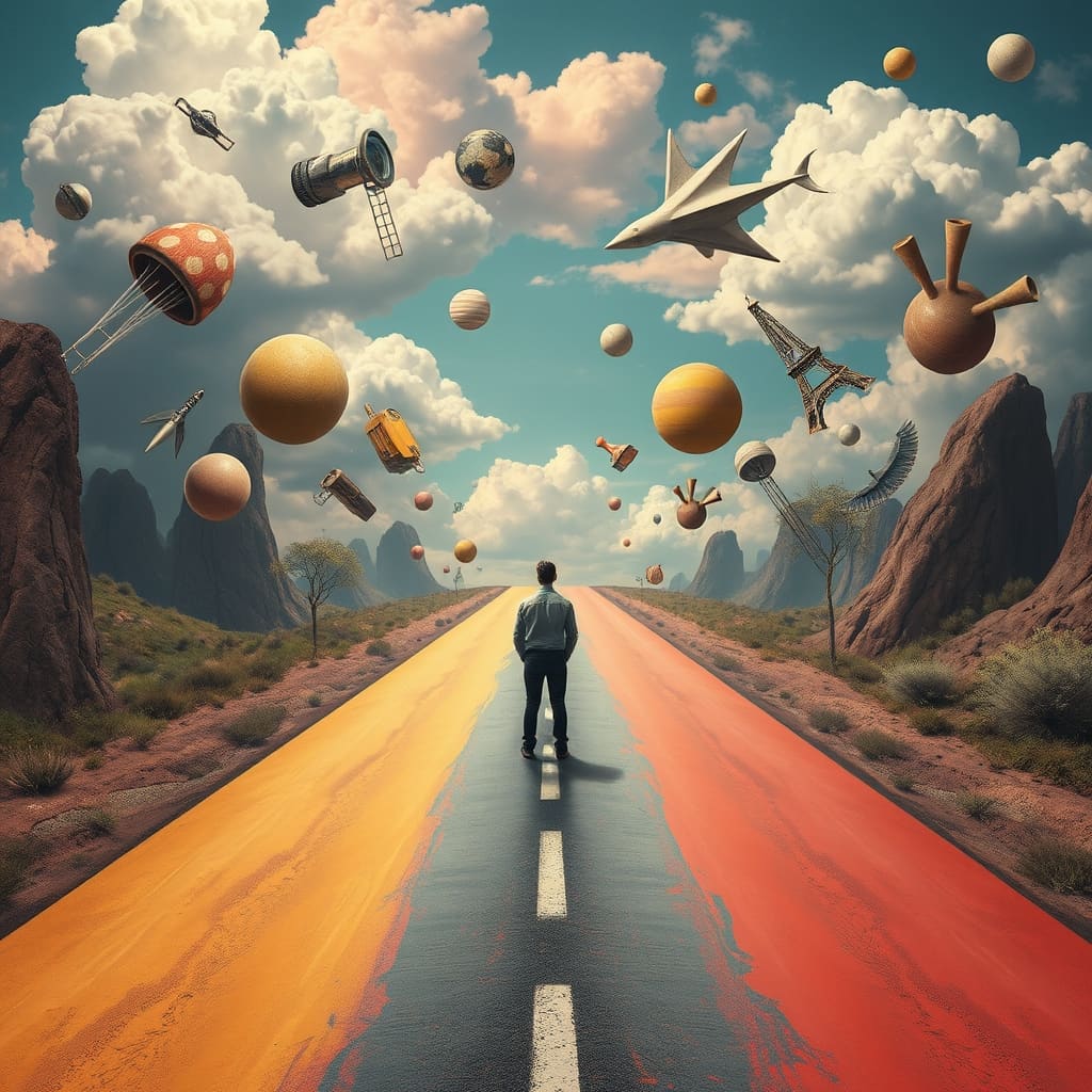Abstracte surrealistische kunst met onverwachte elementen