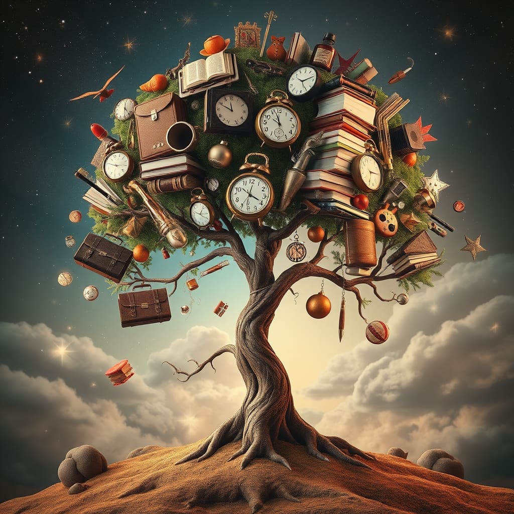 Abstracte surrealistische kunst met mysterieuze elementen