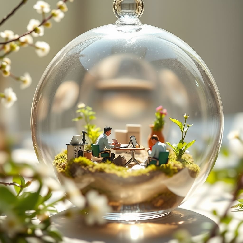 Terrarium kunst met groene lentetinten