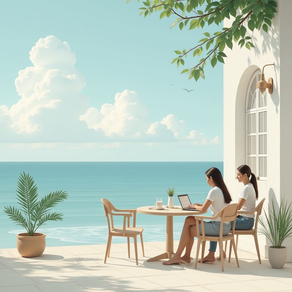 Coastal minimalisme kunst met rustige en elegante compositie