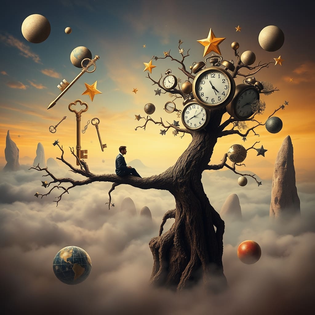Droomachtige surrealistische stijl met mysterieuze elementen