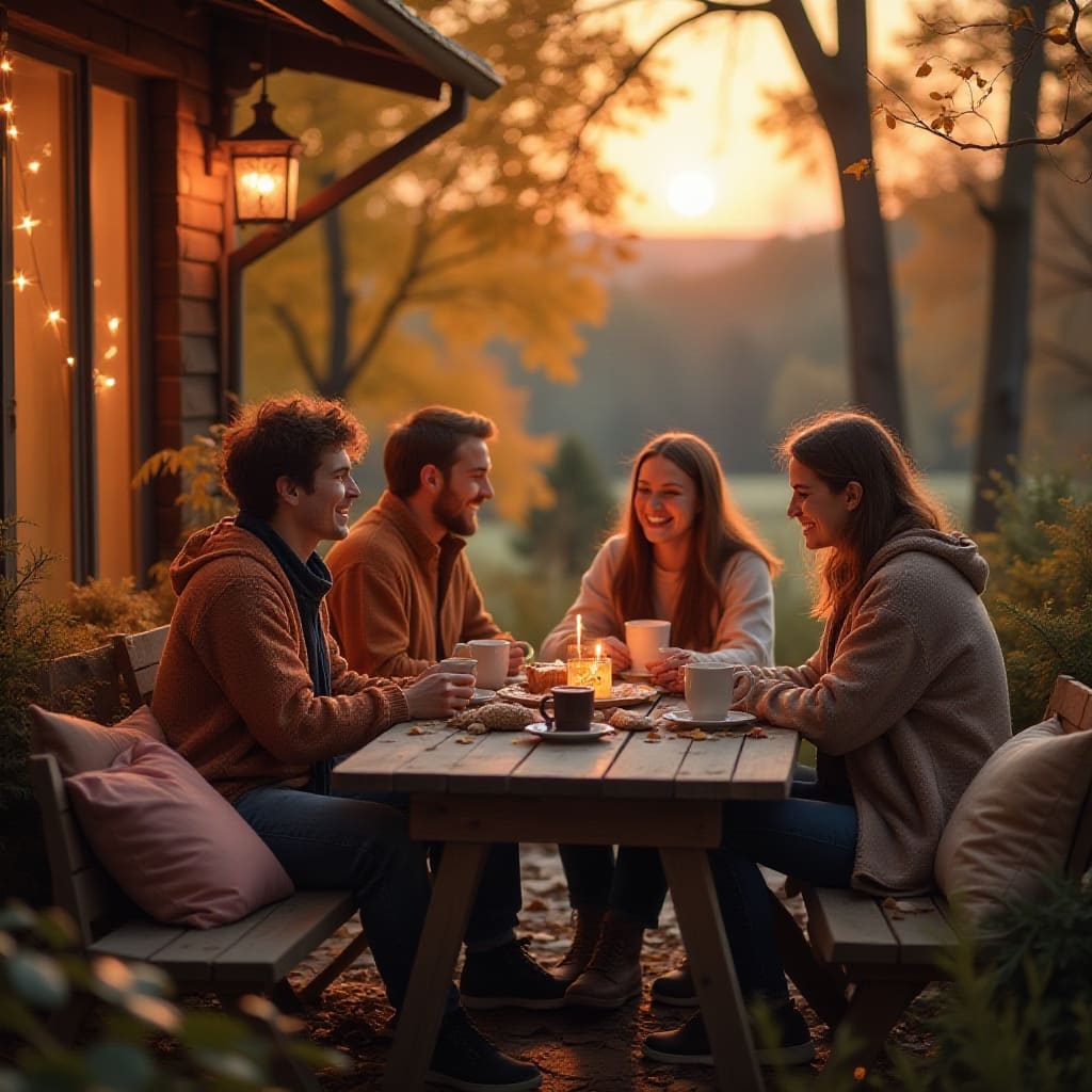 Warme herfstlandschap met gezellige elementen